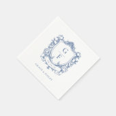 Elegante Franse Rozen Blue Monogram Crest Wedding Servet (Hoek)