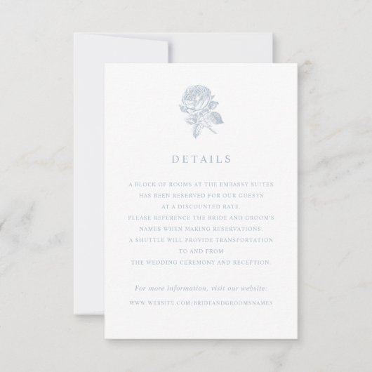 Elegante Franse Rozen bruiloft details Kaart (Voorkant)