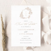 Elegante Franse Rozen Floral Crest Opslagdatum Folie Uitnodiging