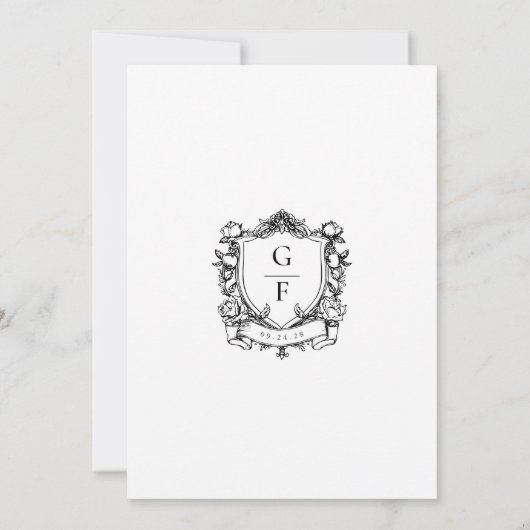 Elegante Franse Rozen Floral Monogram Crest Bruilo Save The Date (Achterkant)