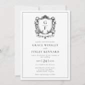 Elegante Franse Rozen Monogram Crest Wedding Kaart (Voorkant)