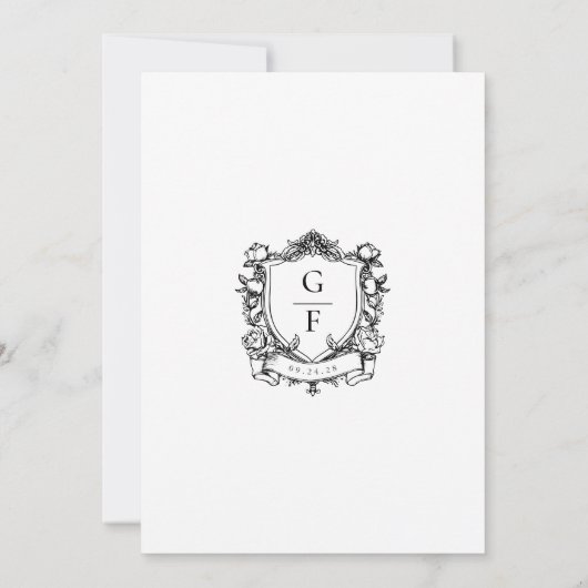 Elegante Franse Rozen Monogram Crest Wedding Kaart (Achterkant)
