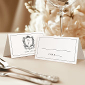 Elegante Franse Rozen Monogram Crest Wedding Plaatskaartje