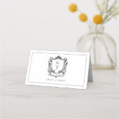 Elegante Franse Rozen Monogram Crest Wedding Plaatskaartje (Achterkant)
