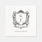 Elegante Franse Rozen Monogram Crest Wedding Servet (Voorkant)