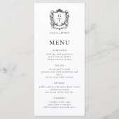 Elegante Franse Rozen Monogram Wapen Huwelijk Menu (Voorkant)