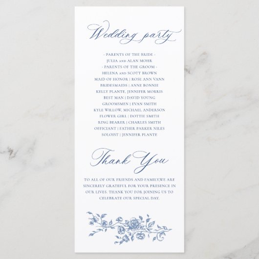 Elegante Franse Rozen Tuin Toile Trouwceremonie Programmakaart (Achterkant)