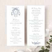 Elegante Franse Rozen Wapen Vintage Blauwe Trouw Programmakaart