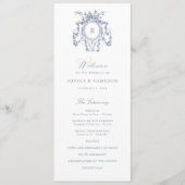 Elegante Franse Rozen Wapen Vintage Blauwe Trouw Programmakaart (Voorkant)