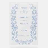 Elegante Franse stoffige blauwe Vintage Acryl Bord (Voorkant)