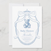 Elegante Franse teddybeer-babyborrel Kaart (Voorkant)