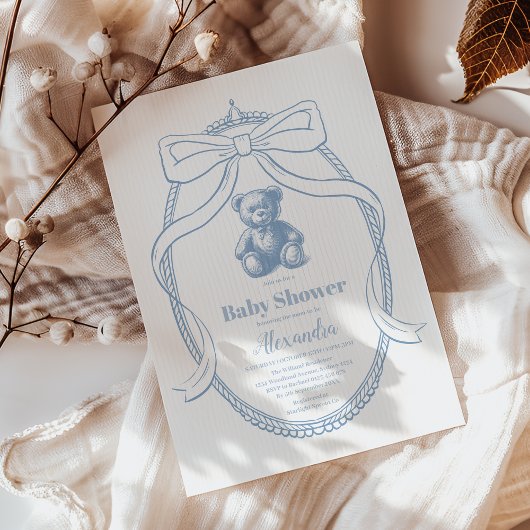 Elegante Franse teddybeer-babyborrel Kaart