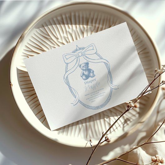 Elegante Franse teddybeer Diapper Raffle Informatiekaartje