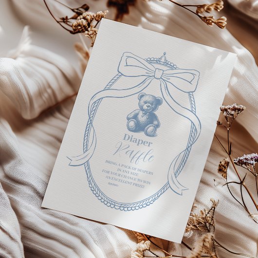 Elegante Franse teddybeer Diapper Raffle Informatiekaartje