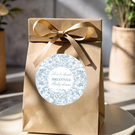 Elegante Franse toile blauw baby shower gunst Ronde Sticker