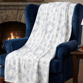 Elegante Franse Toile Blauwe Witte Fleece Deken