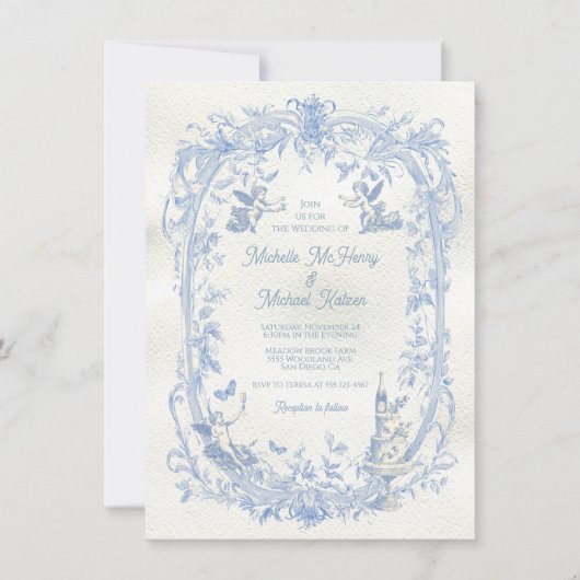 Elegante Franse Toile Bloemen cupido engel bruilof Kaart (Voorkant)