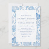 Elegante Franse Toile Blue bruiloft uitnodiging (Voorkant)