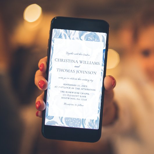 Elegante Franse Toile Blue bruiloft uitnodiging