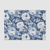 Elegante Franse Toile de Jouy Blauwe Bloemen Decou Tissuepapier (Voorkant)