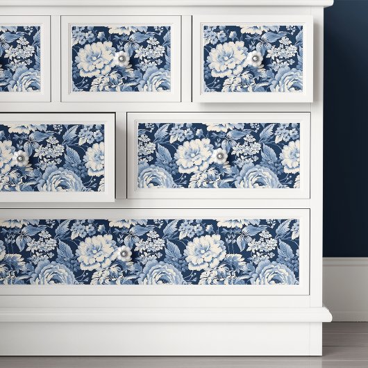 Elegante Franse Toile de Jouy Blauwe Bloemen Decou Tissuepapier