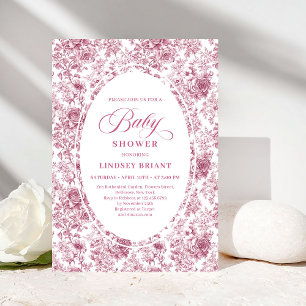 Elegante Franse Toile Rozen Stof Roze Baby Shower Kaart