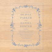 Elegante Franse Victoriaans Dusty Blue Wedding Acryl Uitnodigingen (Voorkant)