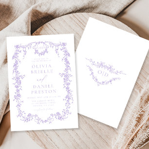 Elegante Franse Victoriaans Lila Paarse bruiloft Kaart