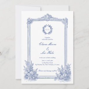 Elegante Franse Victoriaanse Blauwe Bloemen Bruilo Kaart