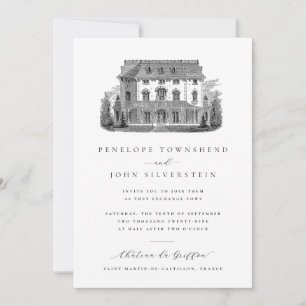 Elegante Franse villa-illustratie bruiloft Kaart