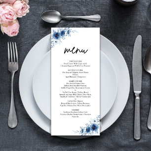 Elegante Franse vintage blauwe bloemige trouwdag Menu