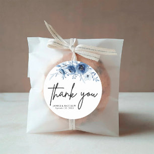 Elegante Franse vintage blauwe bloemige trouwdag Ronde Sticker