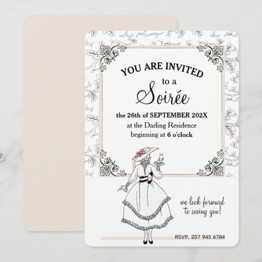 Elegante Franse Vintage Bloem Soirée Feest Neutraa Kaart (Voorkant / Achterkant)