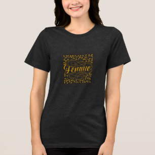 Elegante Franse vrouw kalligrafie botanische goud Tri-Blend Shirt