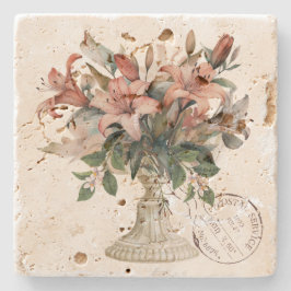 Elegante Franse waterverf bloemen met stempel  Stenen Onderzetter