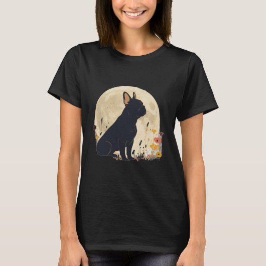 Elegante Frenchie Moonlight Tuin Silhouet T-shirt (Voorkant)