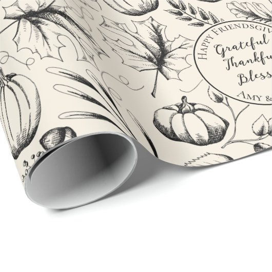 Elegante Friendsgiving Herfst Oogst Pompoenen Cust Cadeaupapier (Rol Hoek)