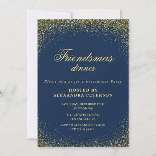 Elegante Friendsmas uitnodigingen Goud Glitter Gla (Voorkant)