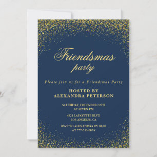 Elegante Friendsmas-uitnodigingen Goud Navy Glam Kaart