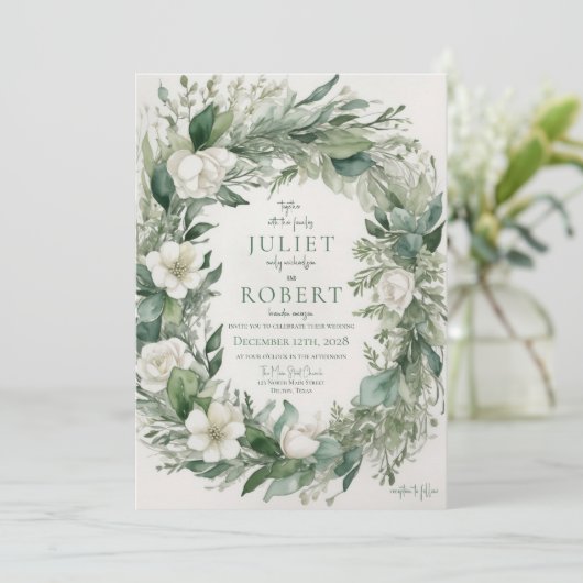 Elegante frisse winter bloemblaadjes cirkel bruilo kaart (Staand voorkant)