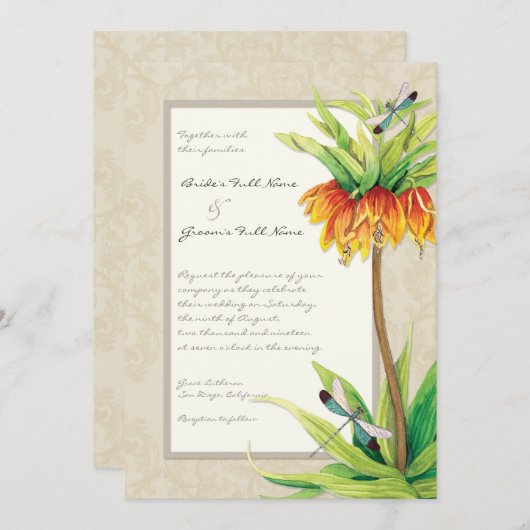 Elegante Fritillaria n Dragonfly bruiloft uitnodig Kaart (Voorkant / Achterkant)