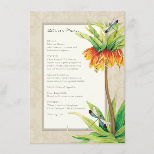 Elegante Fritillaria n Dragonfly Formeel dinermenu Menu (Voorkant)
