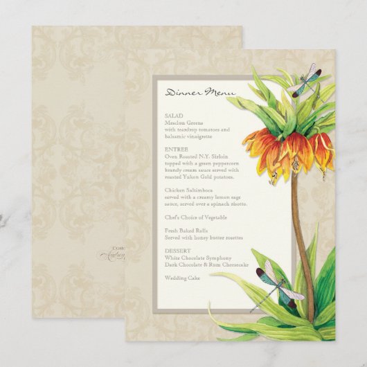 Elegante Fritillaria n Dragonfly Formeel dinermenu Menu (Voorkant / Achterkant)
