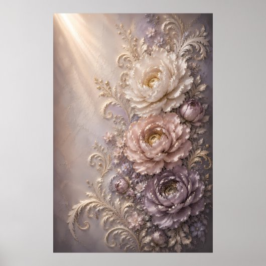 Elegante Frost Bloom Bloemendesign | Luxe geprägde Poster (Voorkant)