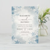 Elegante Frost Blue Winter Botanische bruiloft Kaart (Staand voorkant)