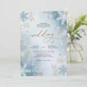 Elegante Frost Blue Winter Botanische bruiloft Kaart (Staand voorkant)