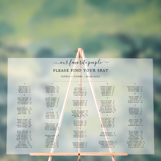 Elegante Frosted Alfabetische Bruiloft Zitplaatsen Acryl Bord (Neutraal)