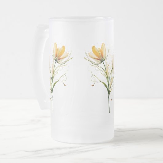 Elegante Frosted Glass Mok – Floral Bouquet Design (Voorkant links)