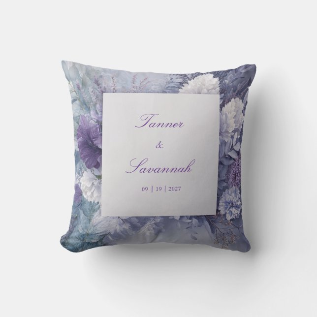 Elegante Frosted Lavendel Bloemen bruiloft Kussen (Voorkant)
