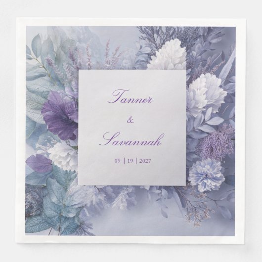 Elegante Frosted Lavendel Bloemen bruiloft Servet (Voorkant)